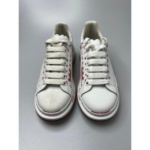 Alexander McQueen Men's Trompe L'Oeil Platform Leather Sneakers White/Red Men’s